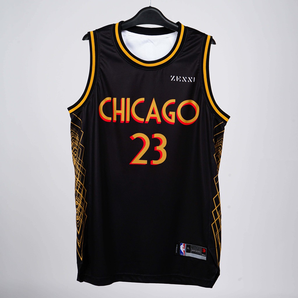 Đồ bóng rổ thêu Actee Chicago Bulls màu Đen