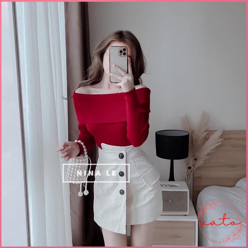 Set Áo Len Đỏ Trễ Vai Tay Dài Chân Váy Lệch Vạt Ulzzang Mặc Đi Chơi Tết  Thời Trang Nữ Đẹp | BigBuy360 - bigbuy360.vn