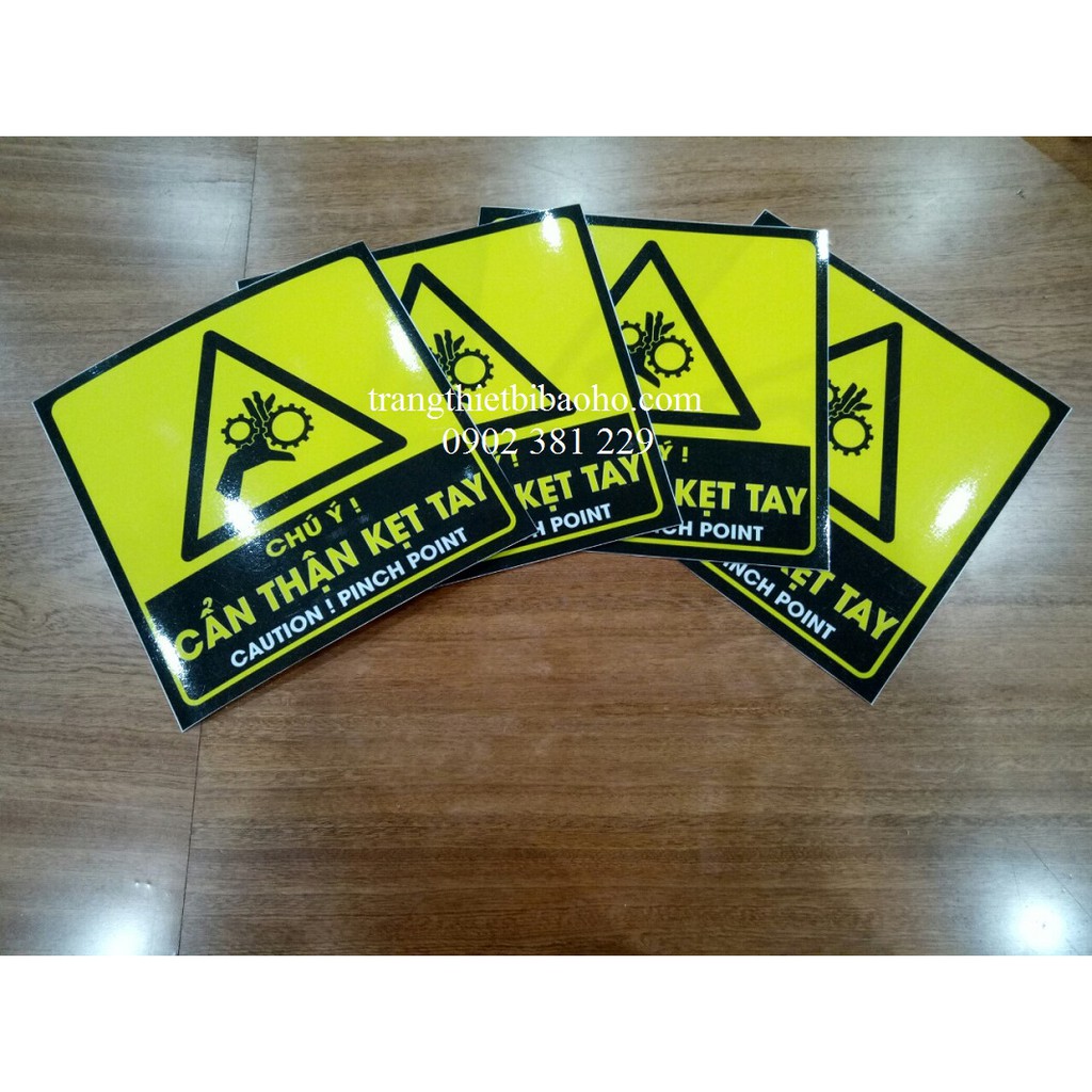 Biển báo in nhựa PP chú ý kẹt tay kích thước 20 x 20cm - hình thật