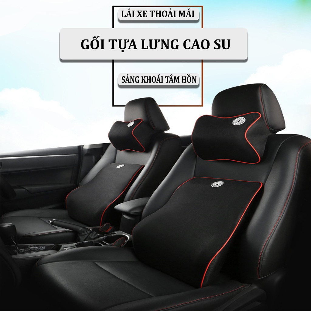 Gối tựa đầu, tựa lưng ô tô cao su non cao cấp Fuman, gối đầu tựa lưng xe hơi- Loại có dây đai giữ phía sau