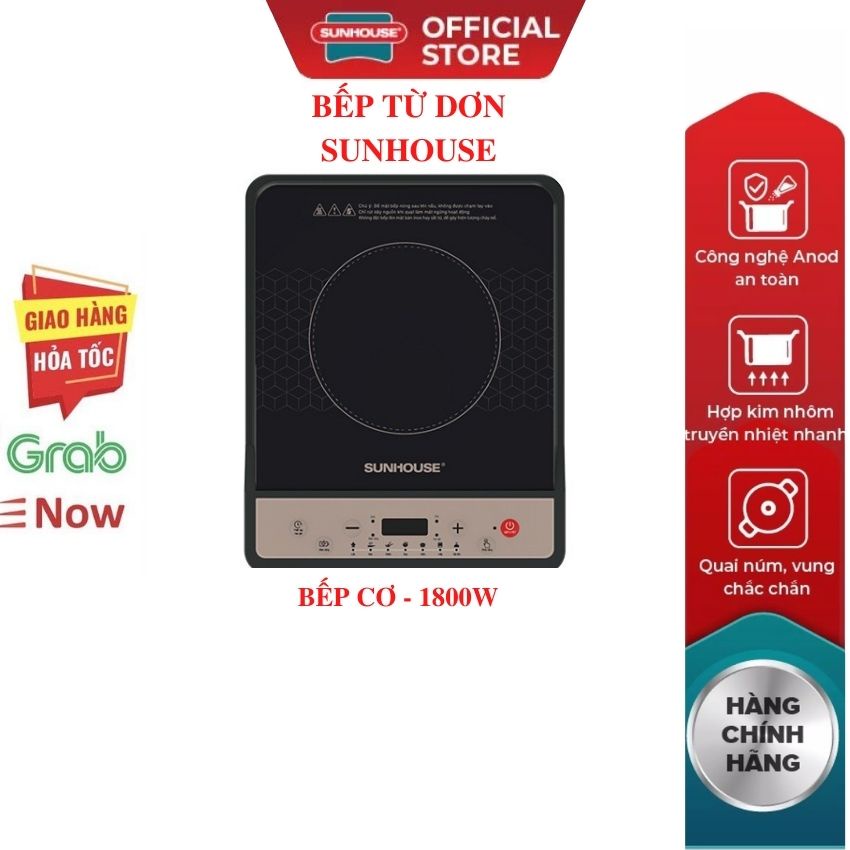 Bếp điện từ SUNHOUSE SHD6160-2022 Công Suất 2000 W bếp từ cảm ứng 9 mức tặng kèm nổi lẩu