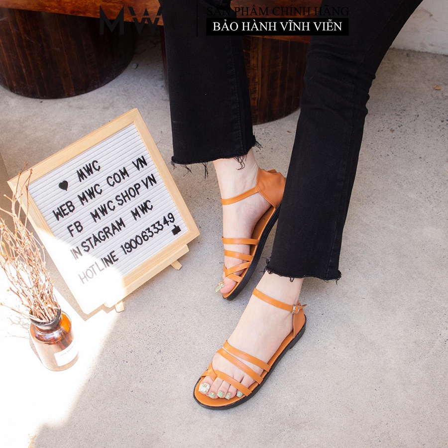 Giày Sandal Nữ MWC Đế Bệt Quai Dây Cá Tính Màu Đen Trắng Nâu XanhL NUSD- 2585