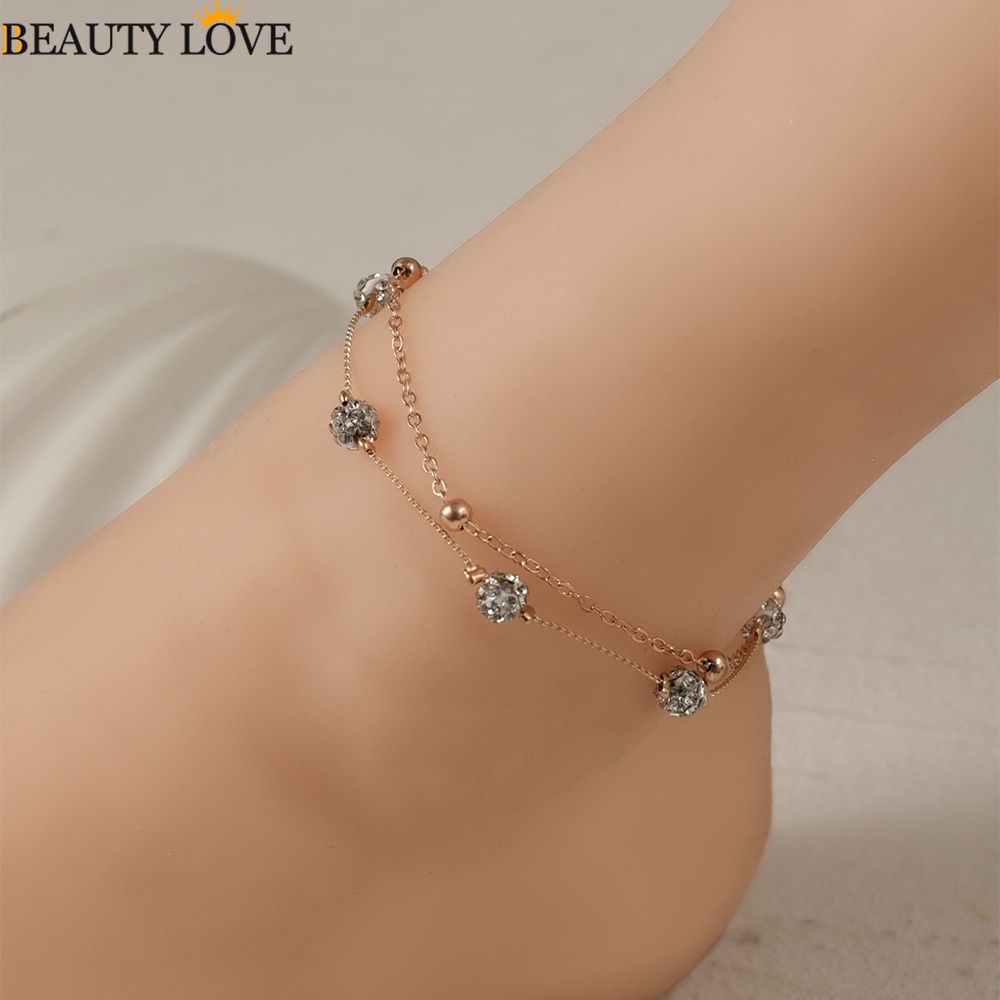 Lắc Chân Hai Lớp Đính Hạt Kim Cương Phong Cách Boho Thời Trang Cho Nữ