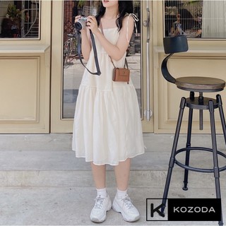 Váy hai dây đầm babydoll voan tơ dáng đen kem có dây điều chỉnh 2 lớp dày dặn không lộ KOZODA D12