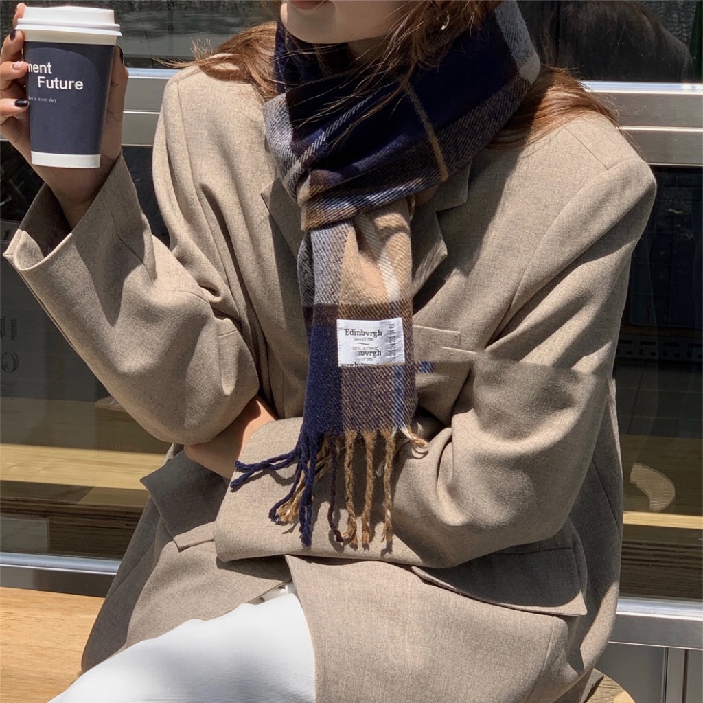 Khăn choàng giả cashmere Mg STUDIO họa tiết kẻ sọc ấm áp