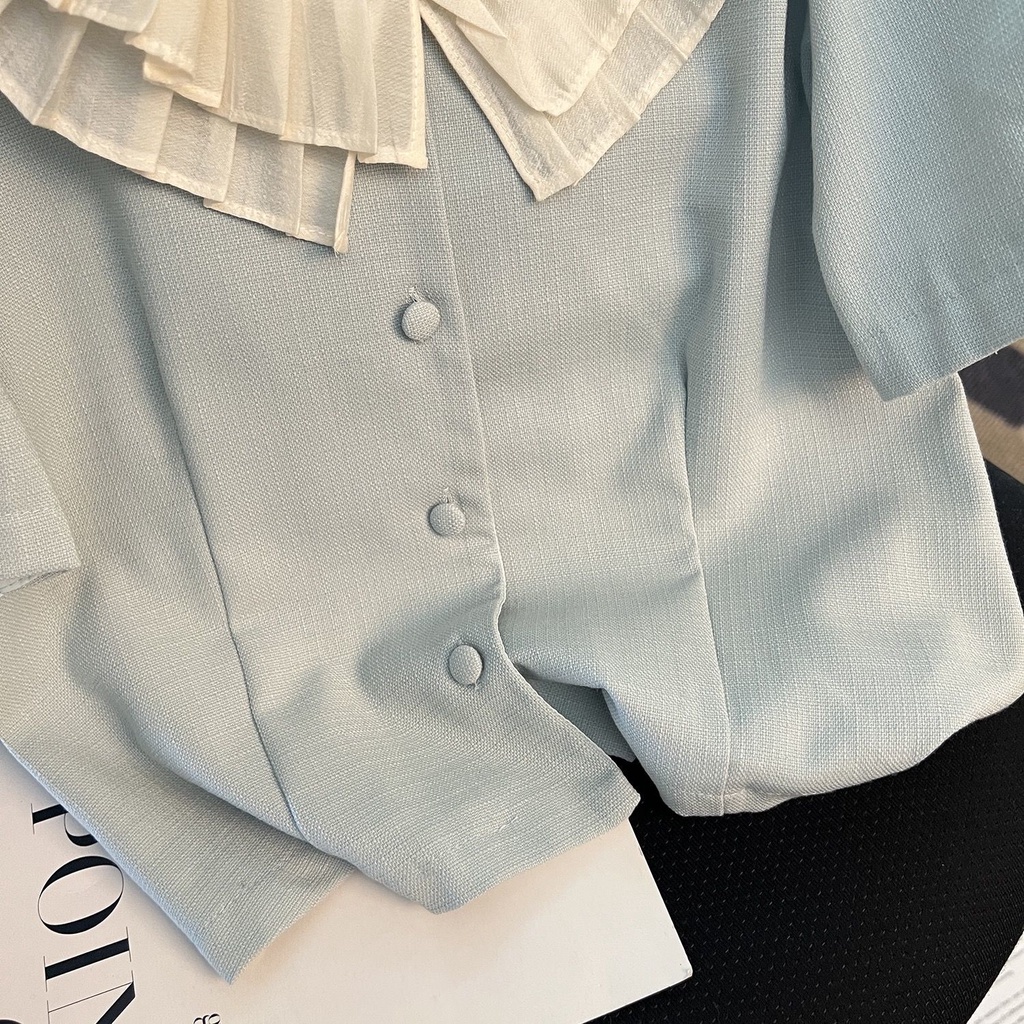 Áo Chiffon Tay Ngắn Cổ Búp Bê Phong Cách Pháp Ngọt Ngào Cho Nữ  tao bao