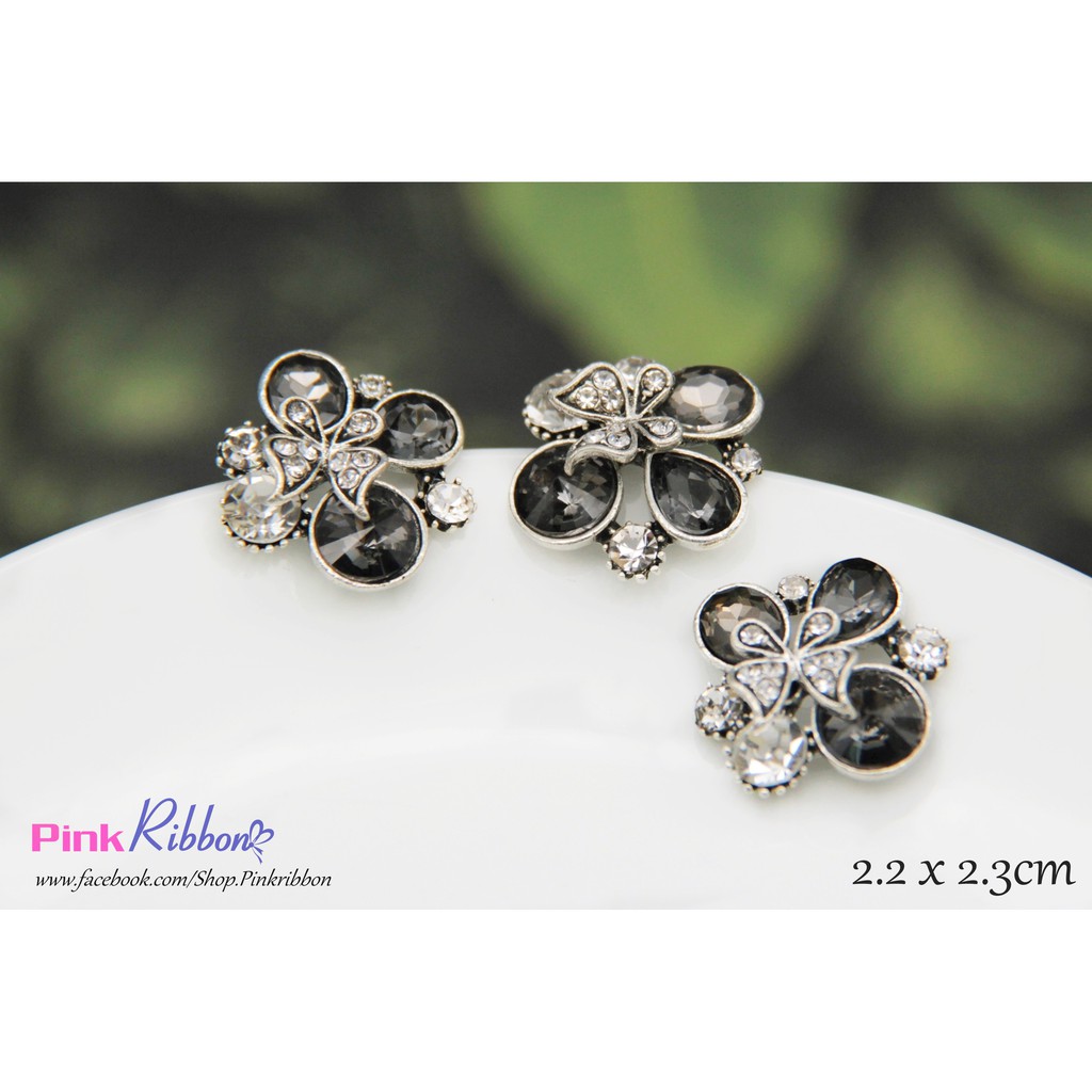 Charm bướm đính đá đen 2.2*2.3cm làm phụ kiện trang trí may mặc, thời trang