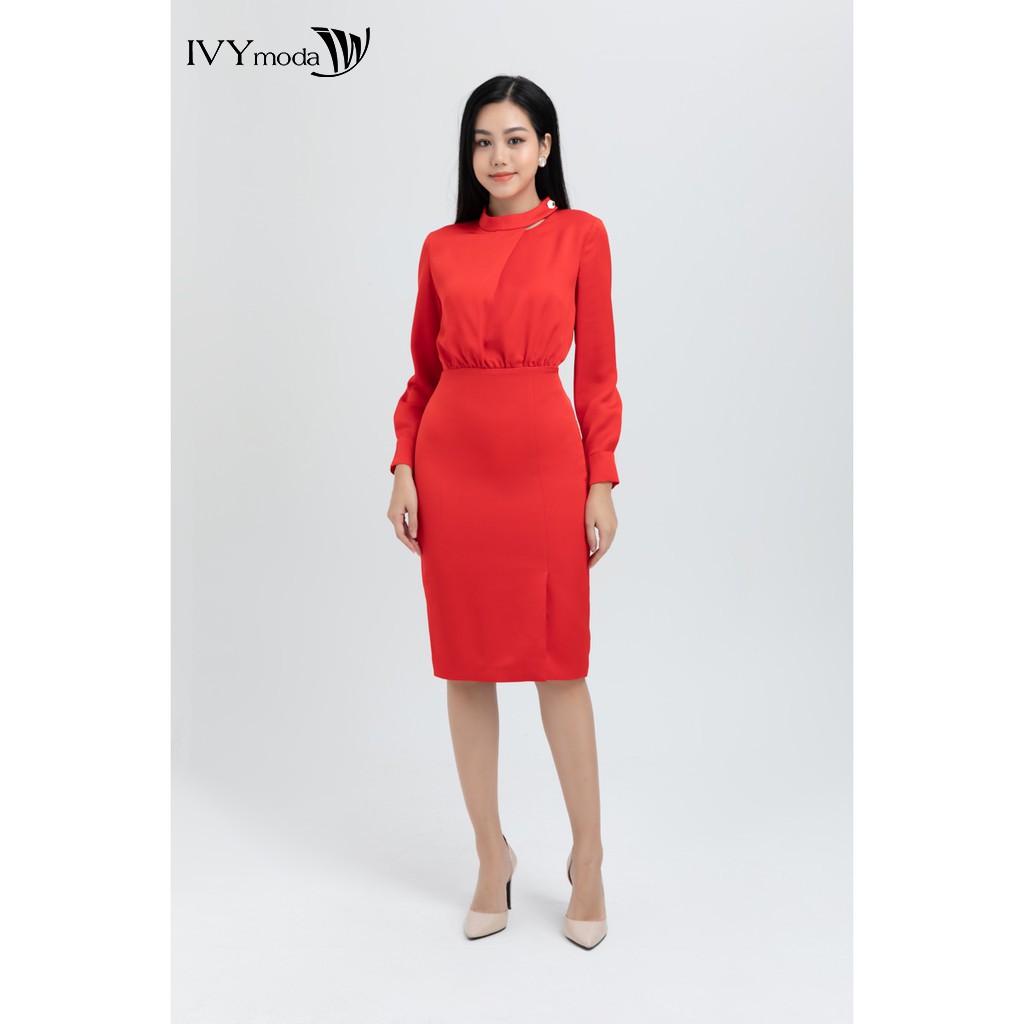 Đầm ôm cổ cách điệu IVY moda MS 48C5997