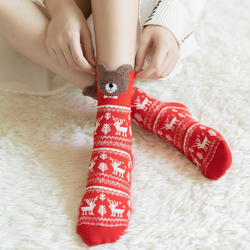 1 Đôi Tất Cotton In Hình Giáng Sinh Dễ Thương