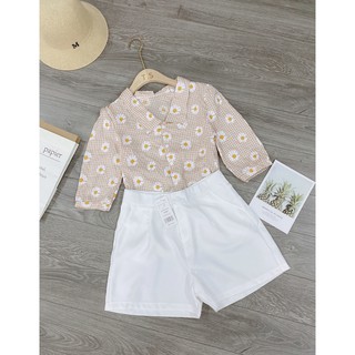 ÁO SƠ MI KẺ HOA CÚC TAY LỠ NỮ