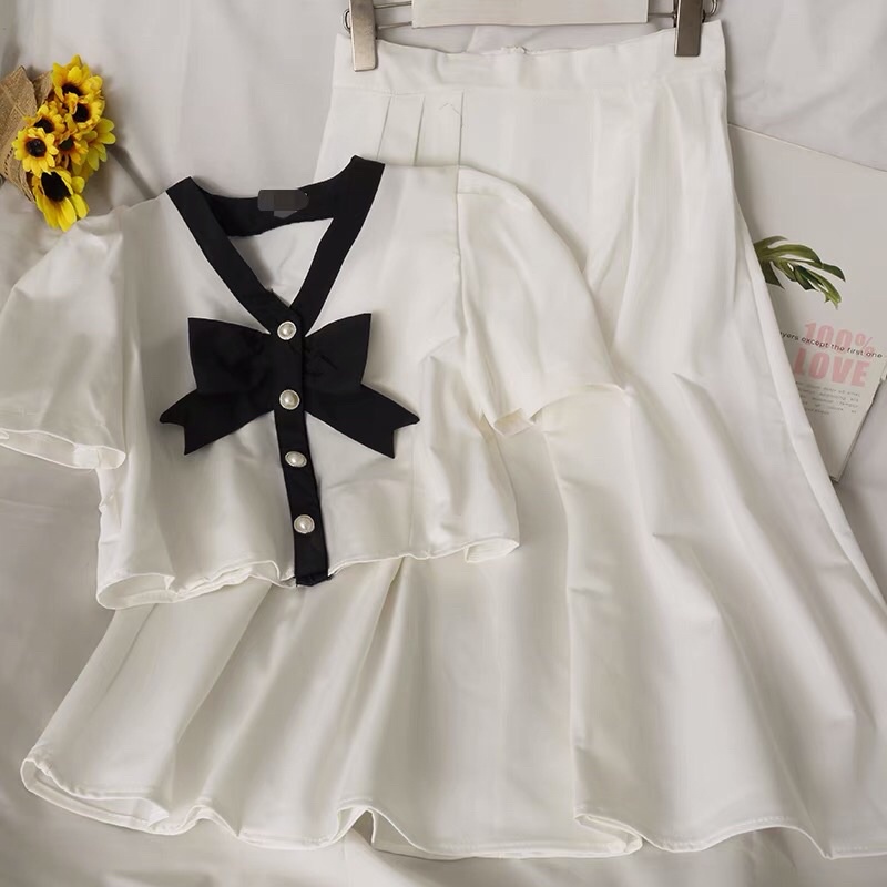Áo Sơ Mi Thắt Nơ Kèm Chân Váy Dài Phong Cách 2021 | BigBuy360 - bigbuy360.vn
