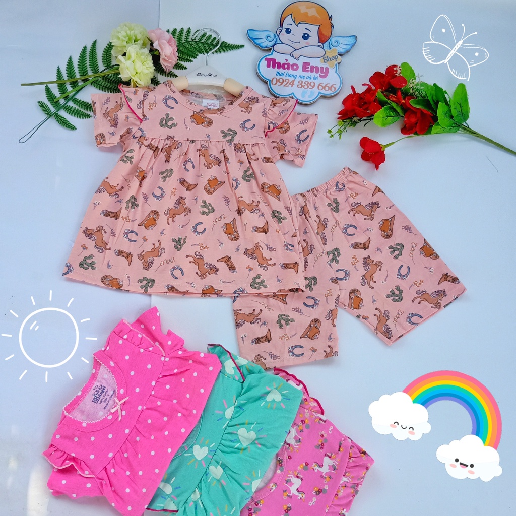 Bộ đồ bé gái VNXK 💞 Bộ cotton cộc tay bé gái bánh bèo babydoll tiểu thư bozip xuất dư