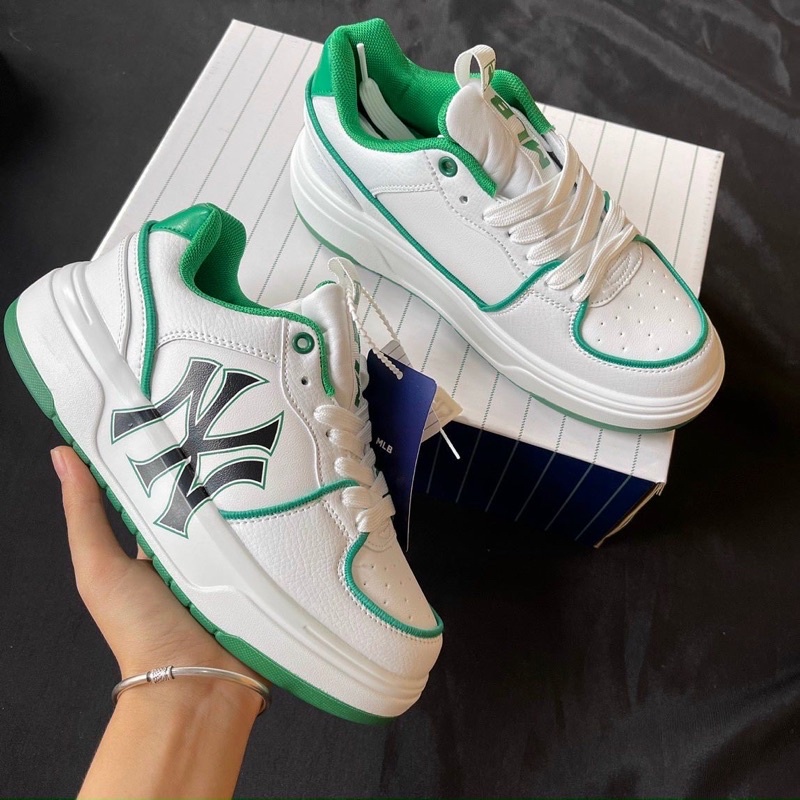 Giày MLB Chunky NY chữ xanh rep 1:1 full box xịn, Giày thể thao nam nữ JD Sneaker ulzzang đi học cổ thấp đế độn 4cm N6