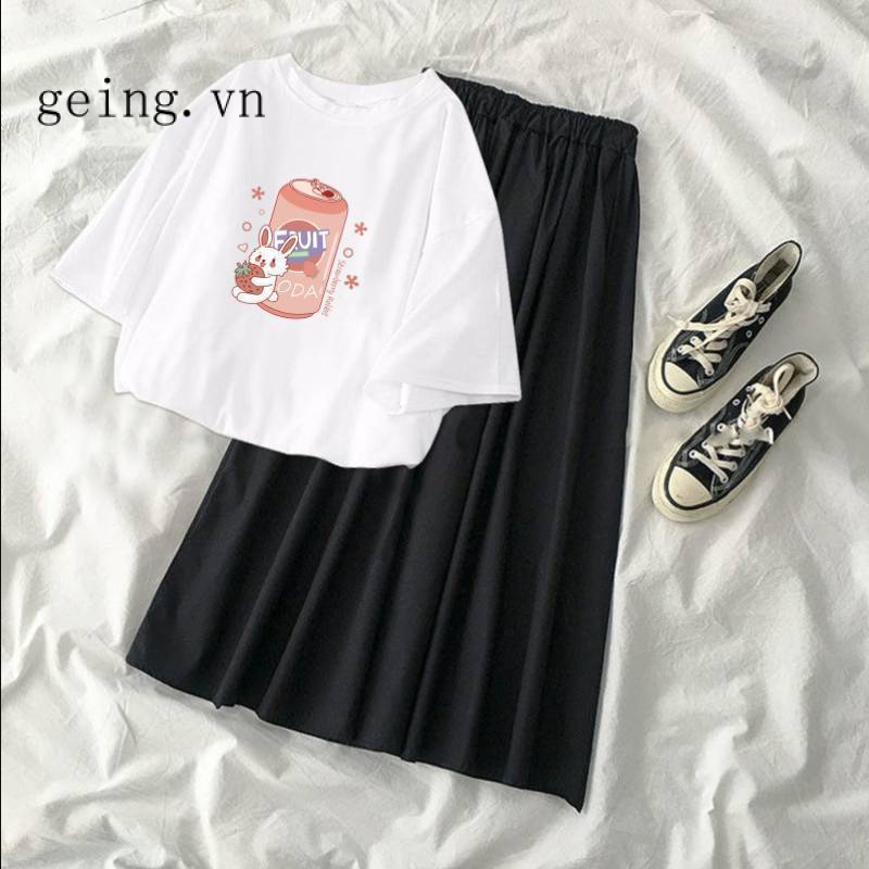 Bộ Áo Thun + Chân Váy Thời Trang Mùa Hè Hàn Quốc Dễ Thương Cho Bé Gái Lớp 12-13 14 Tuổi