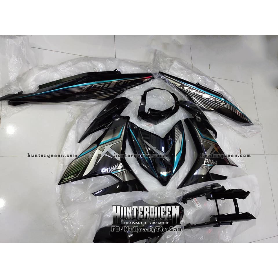 Tem Exciter 150, MX nhọn. Chỉ xanh, xe đen. Chất liệu candy. Chỉnh sửa theo yêu cầu. Sắc nét, bền màu, chống nước