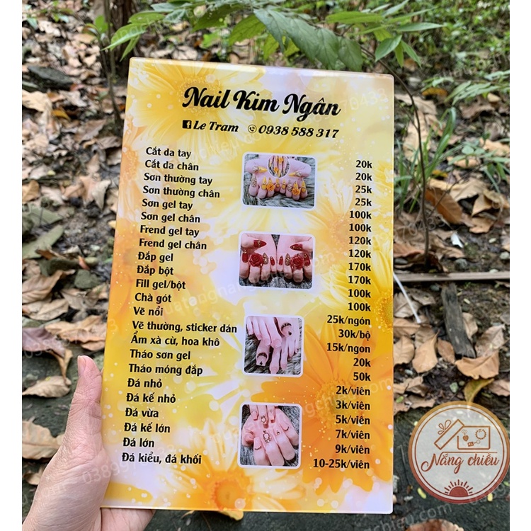 Bảng Menu,bảng giá dịch vụ cho cửa hàng,Spa,Nails,Mi làm bằng mica chống thấm nước - Thiết kế theo yêu cầu
