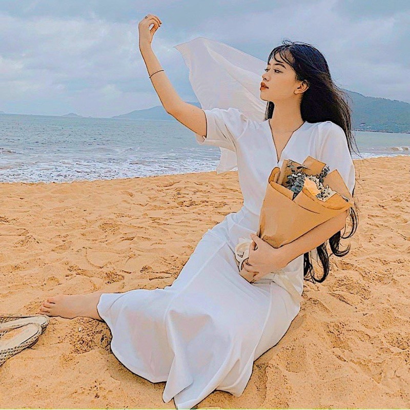 Đầm váy freesize trắng đuôi cá form dài