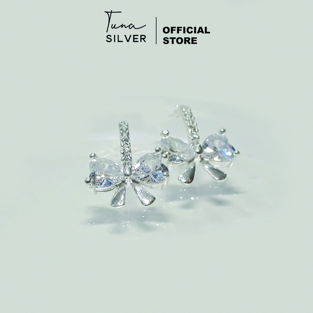 Khuyên Tai Bạc Nữ nơ xinh | Bông Tai Bạc cao cấp _ TUNA SHOP Trang sức bạc cao cấp _ Cam kết chuẩn Bạc