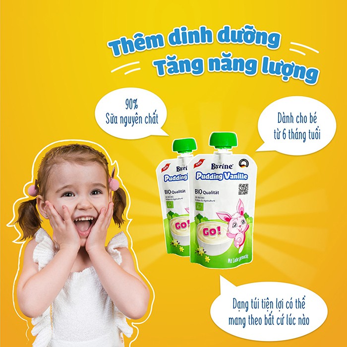 Túi Pudding vị vani / Sữa chua yến mạch vị chuối chanh Burine 95g Oganic