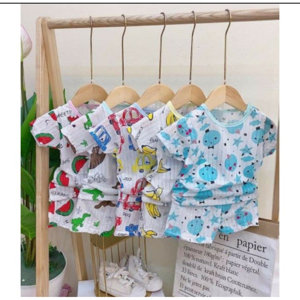 Bộ cộc tay cotton sợi tre nhiều họa tiết đáng yêu mềm mát cho bé trai, bé gái