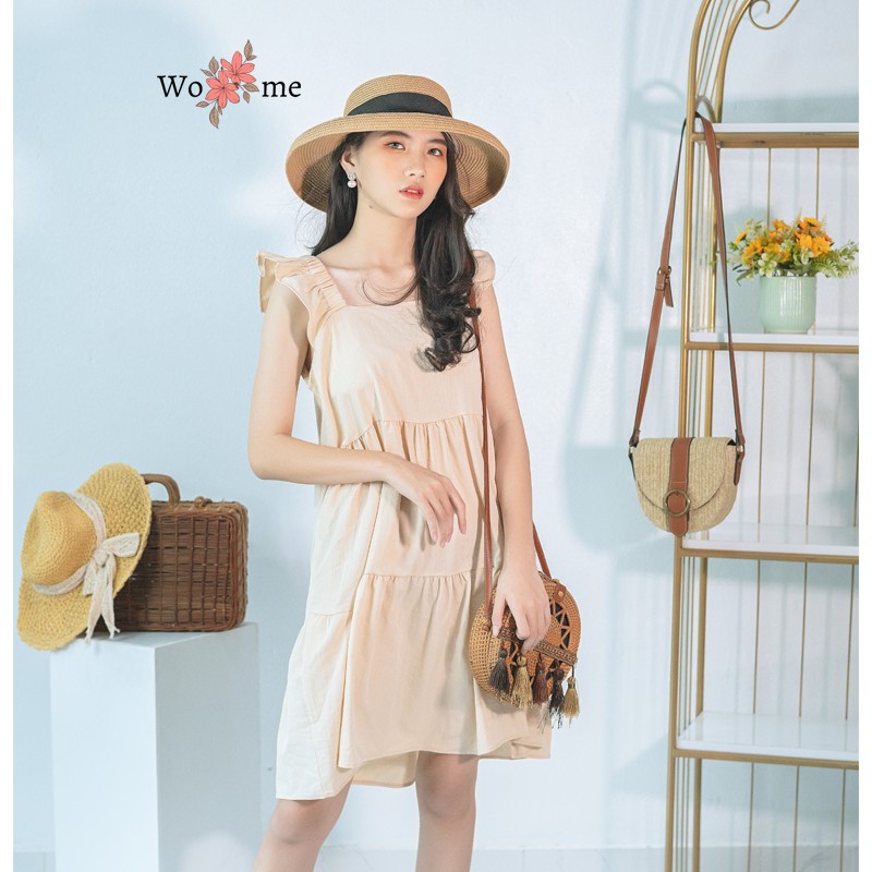 Váy babydoll vải đũi cổ vuông cánh tiên dáng xòe suông đầm đi biển, đi chơi, đi làm hàng cao cấp VBD