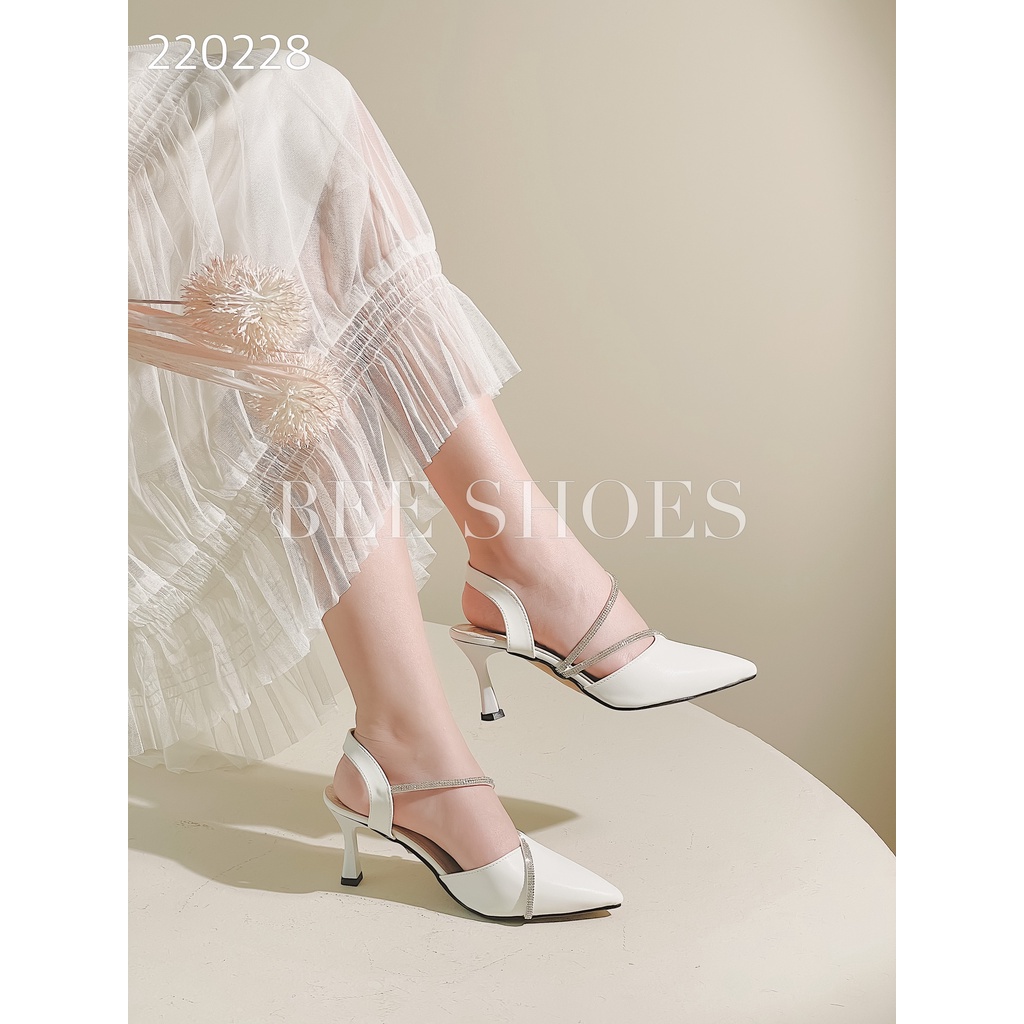 BEESHOES - SANDAL NỮ MŨI NHỌN - SANDAL NỮ MŨI NHỌN GÓT NHỌN CAO 7 PHÂN SẴN MÀU ĐEN - ĐEN NỈ - TRẮNG 220228