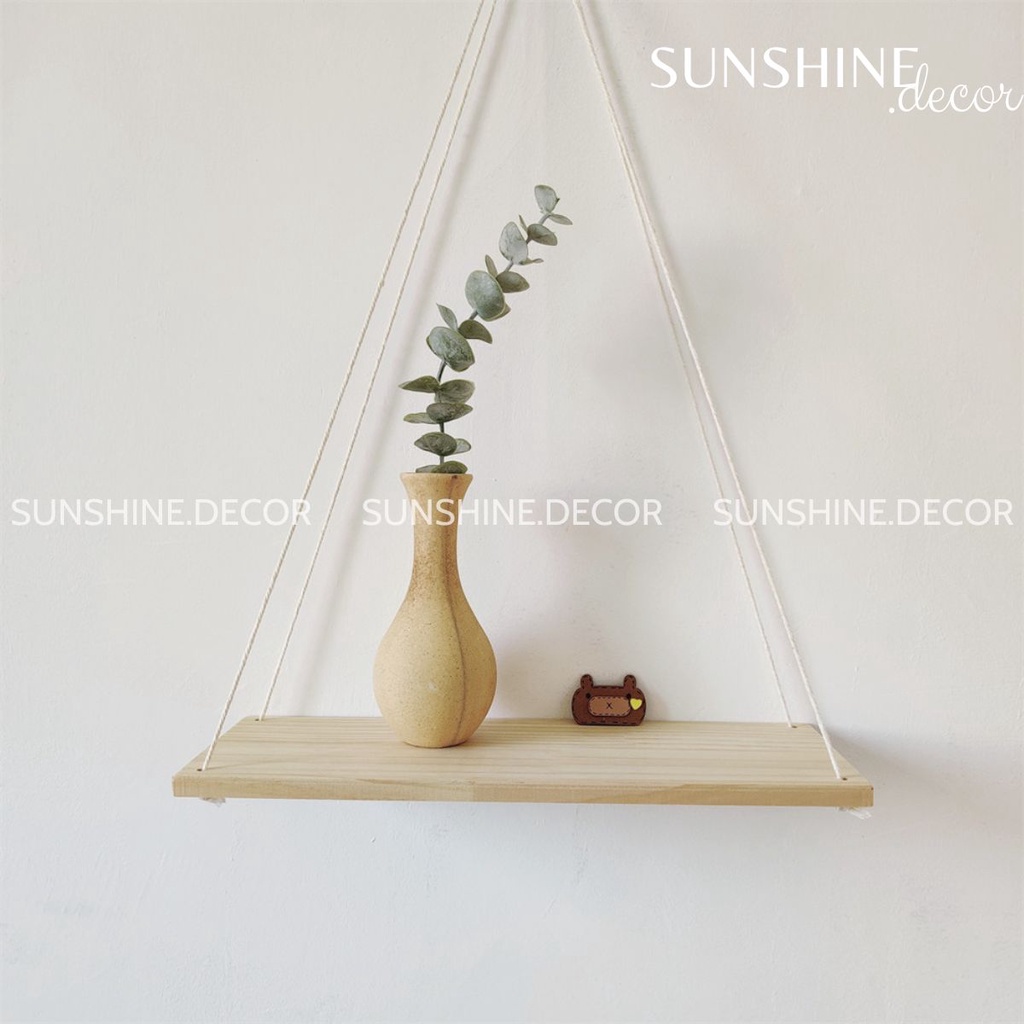 Kệ gỗ treo tường, kệ dây thừng treo cây trang trí decor phòng khách, phòng ngủ