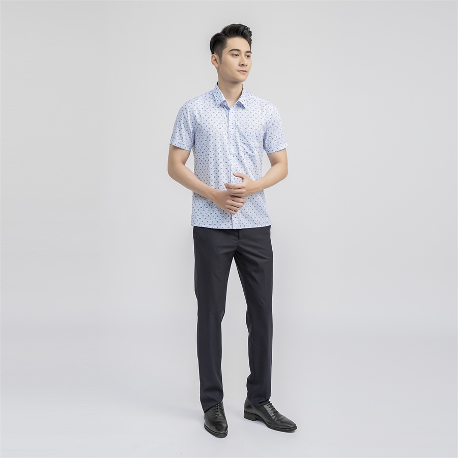 [MẪU MỚI] Áo sơ mi nam ngắn tay ARISTINO phom Perfect fit, màu trắng in họa tiết xanh nổi bật - ASS140S1