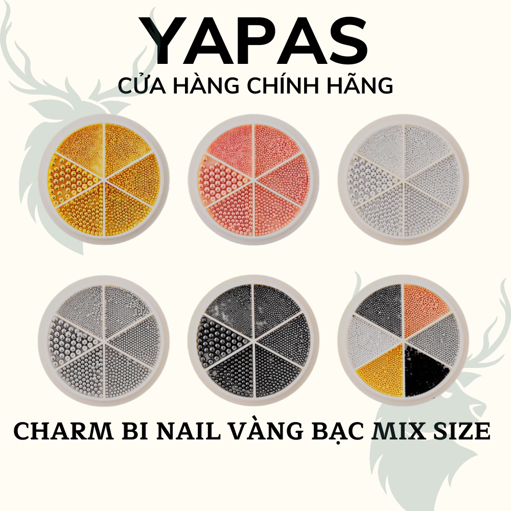 Charm bi nail sắt vàng bạc mix size Yapas , bi đính gắn trang trí móng màu vàng bạc cao cấp