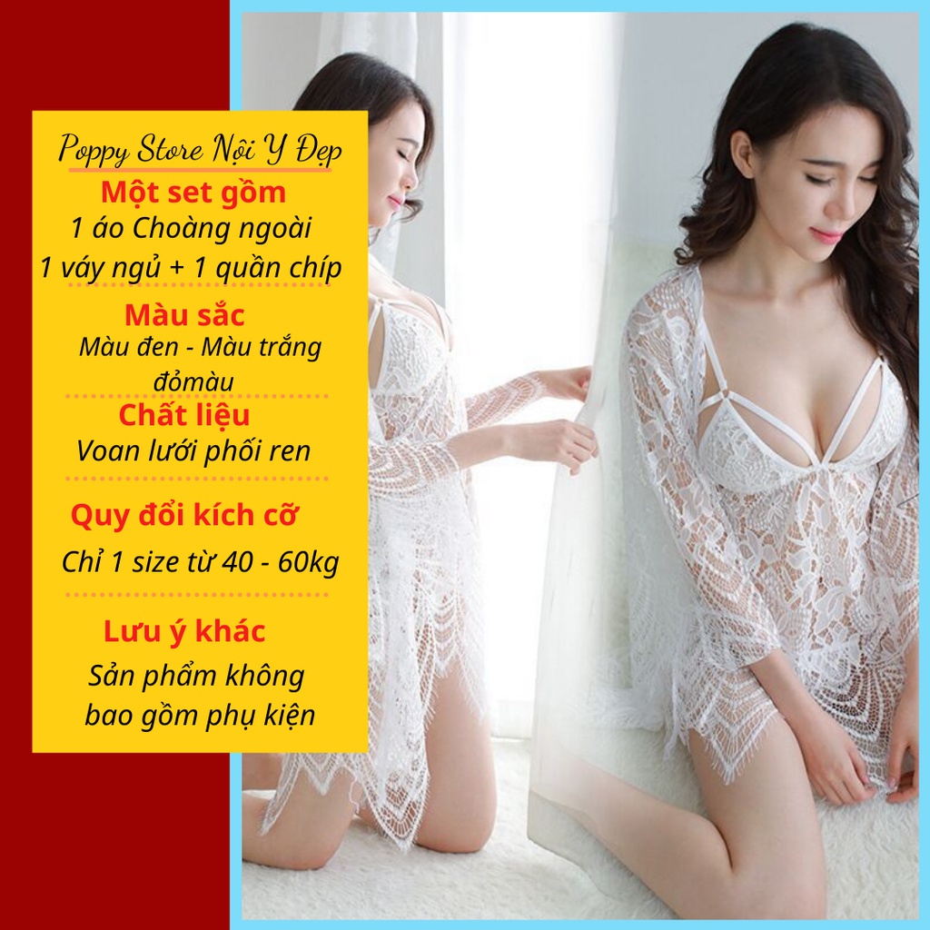 Set áo Choàng / Váy ngủ kèm quần chíp, chất vải ren mềm mại - sexy - gợi cảm và đầy sự quyến rũ / đồ ngủ cao cấp (ATT62)