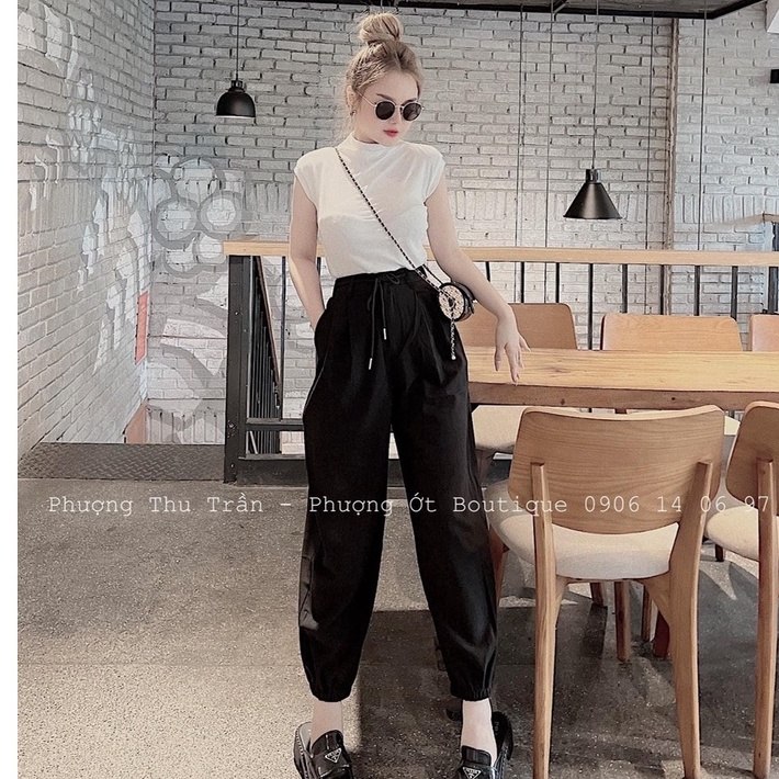 Quần jogger cúc khoá chun lưng, quần bo gấu nữ tính chất cát hàn mềm mại