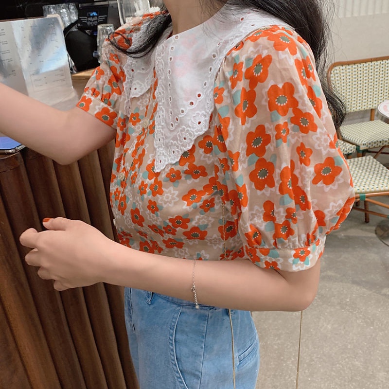 Áo Sơ Mi Cổ Búp Bê Tay Ngắn Dáng Rộng Phong Cách Phương Tây Mẫu Mới Thời Trang Mùa Hè Cho Nữ 2022  tao bao