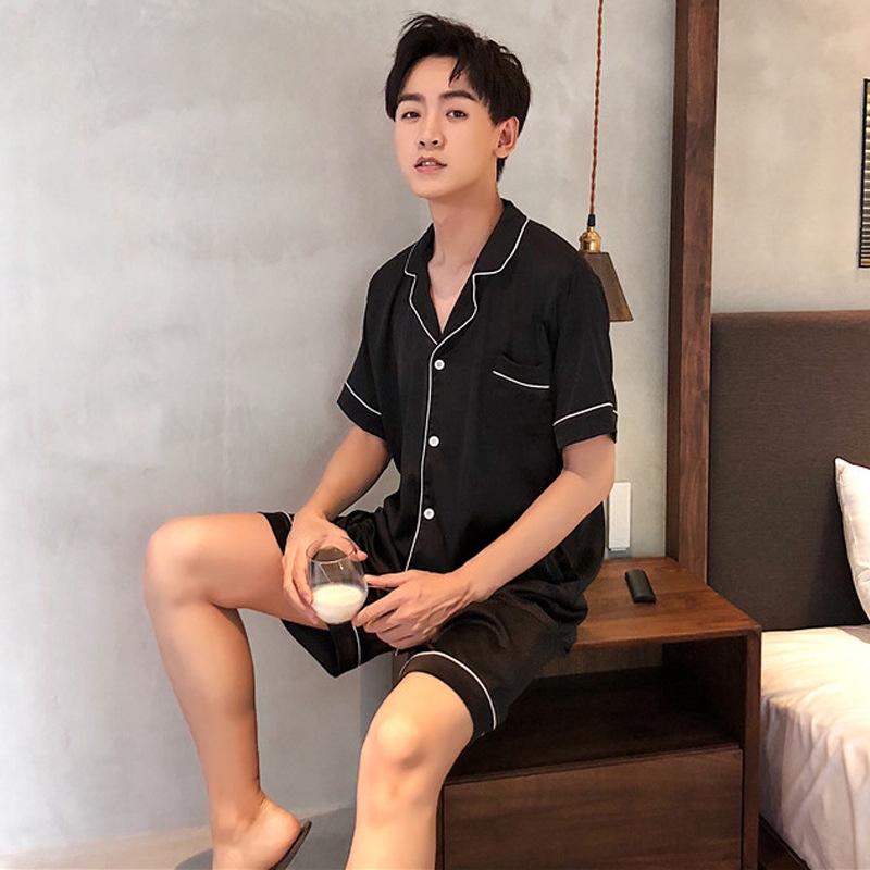Bộ Đồ Ngủ Bằng Lụa Satin Ngắn Tay Thời Trang Cho Nam