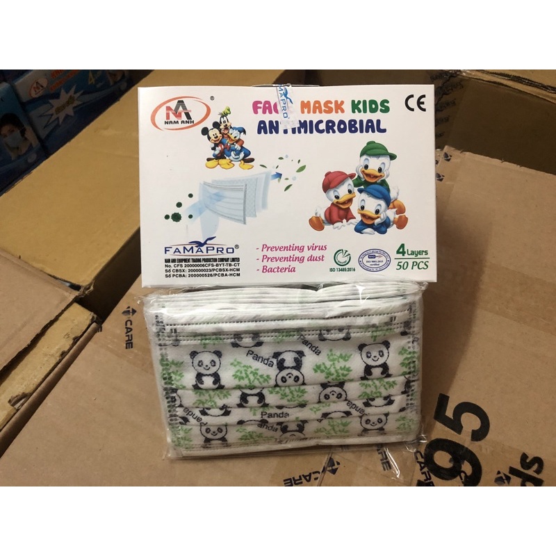 Khẩu trang y tế em bé 4 lớp Famapro khẩu trang kháng khuẩn cho bé hộp 50 cái có hình dễ thương