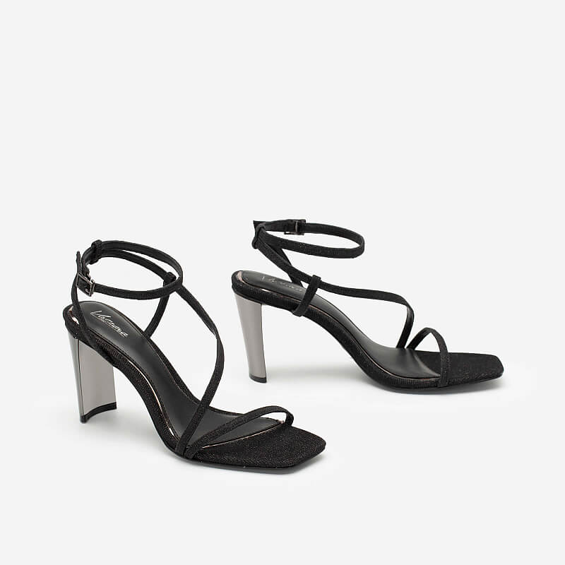 Vascara Giày Sandal Quai Mảnh Phối Kim Tuyến Metallic SDN 0689 Đen