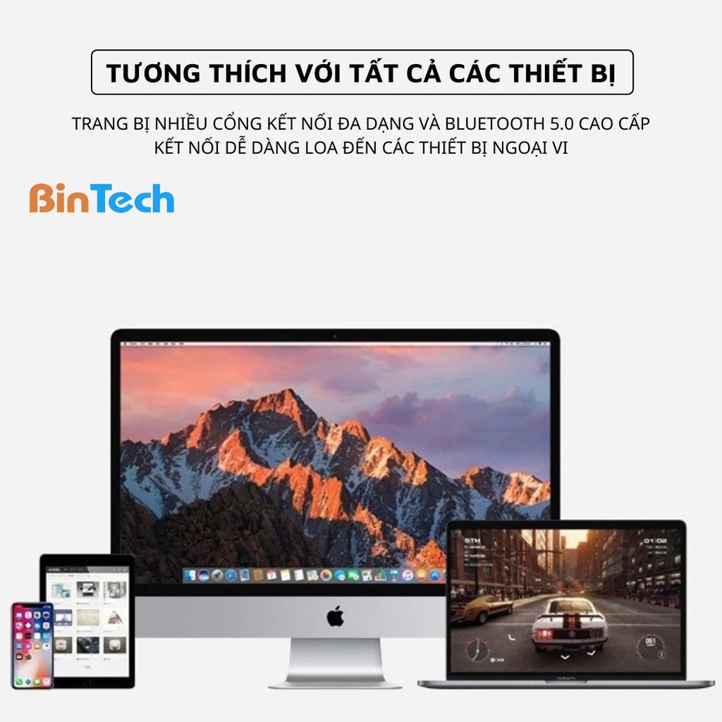 Loa bluetooth bass mạnh NR-555 BINTECH, loa nghe nhạc bluetooth công suất lớn, làm decor