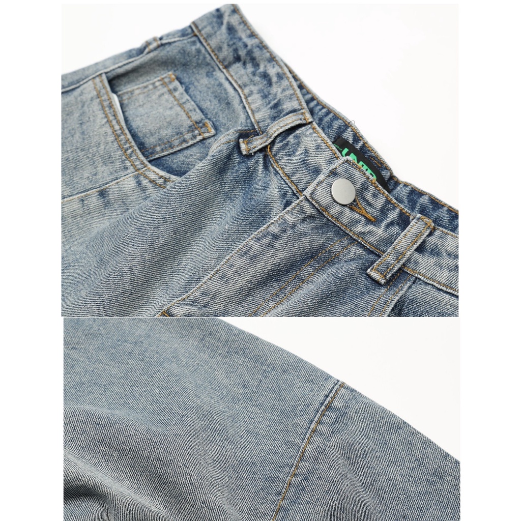 Quần jean ống rộng xẻ tà thêu chữ phong cách hip hop đường phố size M-3XL cho nam và nữ