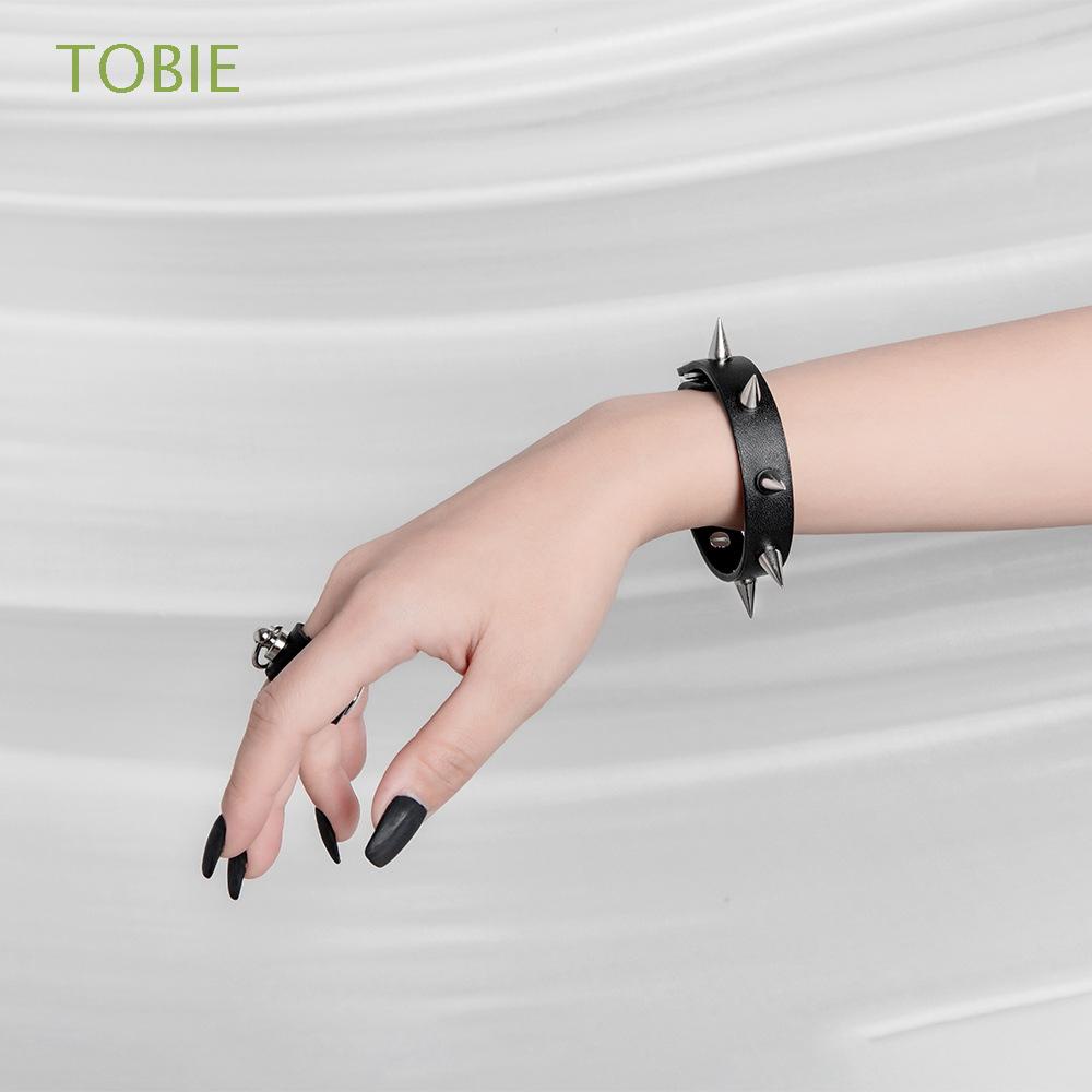 TOBIE Vòng tay da PU đính đinh tán đầu nhọn một hàng phong cách punk gothic cá tính cho nam và nữ