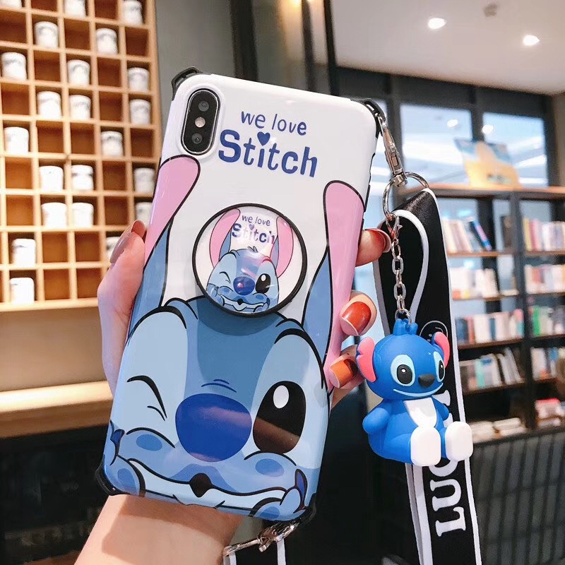 Set ốp điện thoại/giá đỡ/dây đeo/búp bê 4 món họa tiết hoạt hình cho iPhone XR 11pro 8plus XS Max7P/6