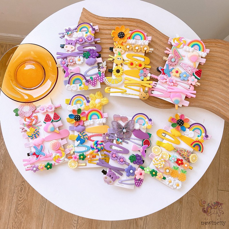 Bộ 14 kẹp tóc nhiều màu sắc và hình dáng khác nhau thiết kế dễ thương phong cách Hàn Quốc dành cho bé gái