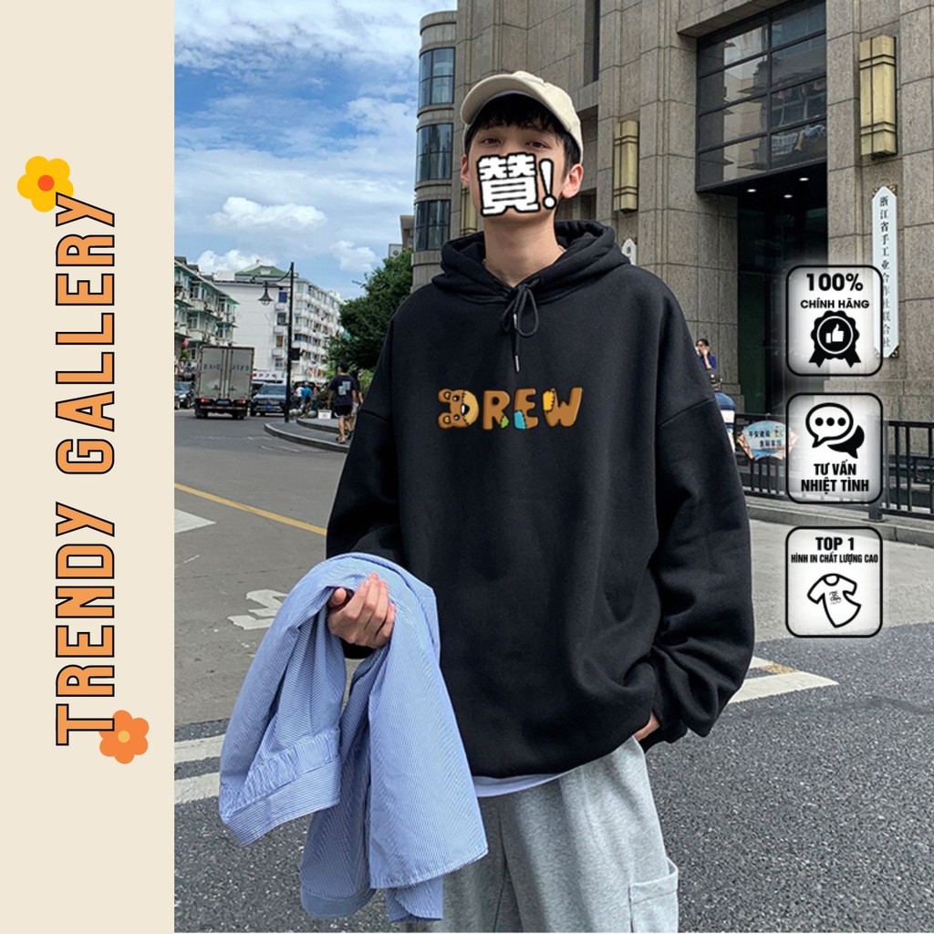 Áo Hoodie Nam Nỉ Mỏng Form Rộng Unisex In Chữ Họa Tiết Drew Trendy Gallery, Áo Khoác Nỉ Hoodie  Tv5028