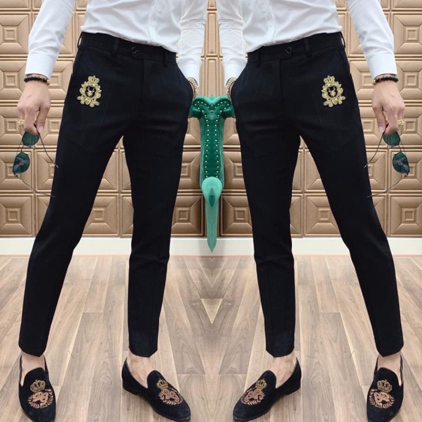 Quần âu nam ống côn hàn quốc cao cấp, Quần tây âu thêu logo phong cách trẻ