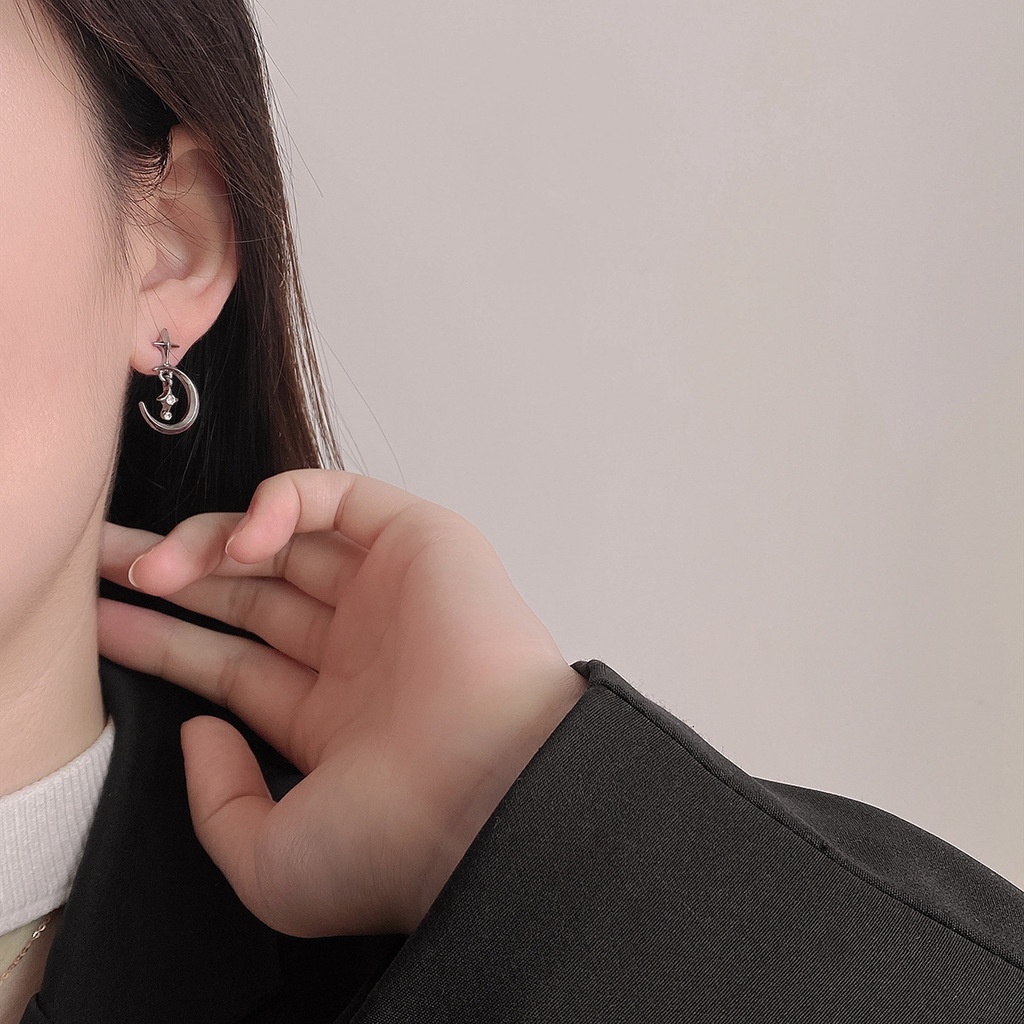 Bông Tai Hình Mặt Trăng Ngôi Sao Phong Cách hip hop Thời Trang Hàn Quốc