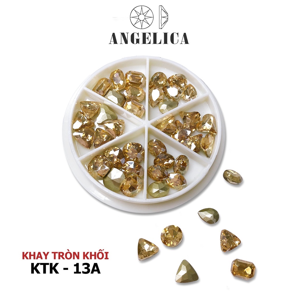 Đá Khối Khay Tròn Mix Hình, Màu Trang Trí Móng ANGELICA KTK 36 Viên