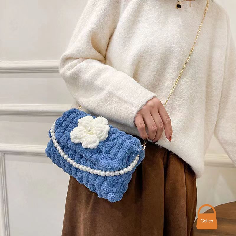 Túi tự đan, Túi tự đan đeo chéo handmade ngọc cài hoa [Có video hướng dẫn]