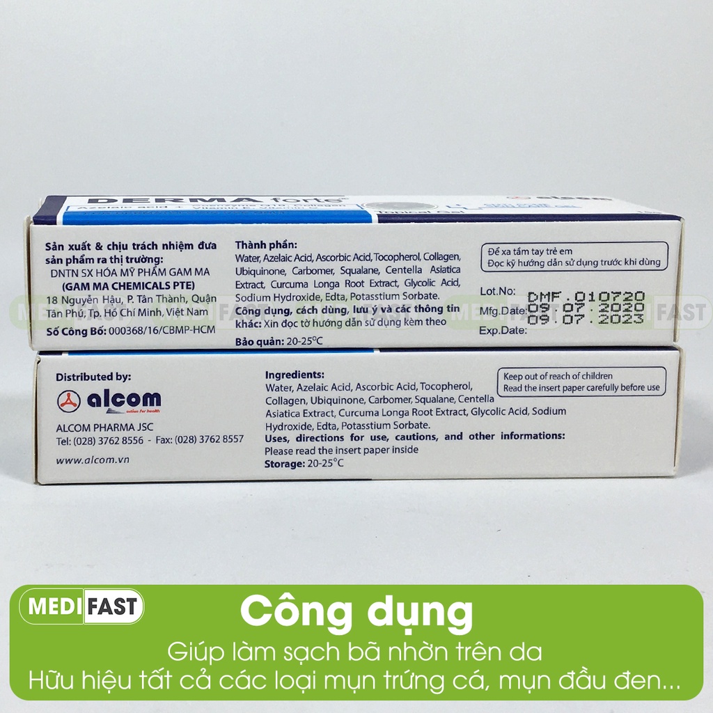 Derma Forte - Kem làm giảm mụn ẩn, trứng cá, đầu đen, làm mềm và làm mờ sẹo dưỡng da trắng mịn - Tuýp 15g