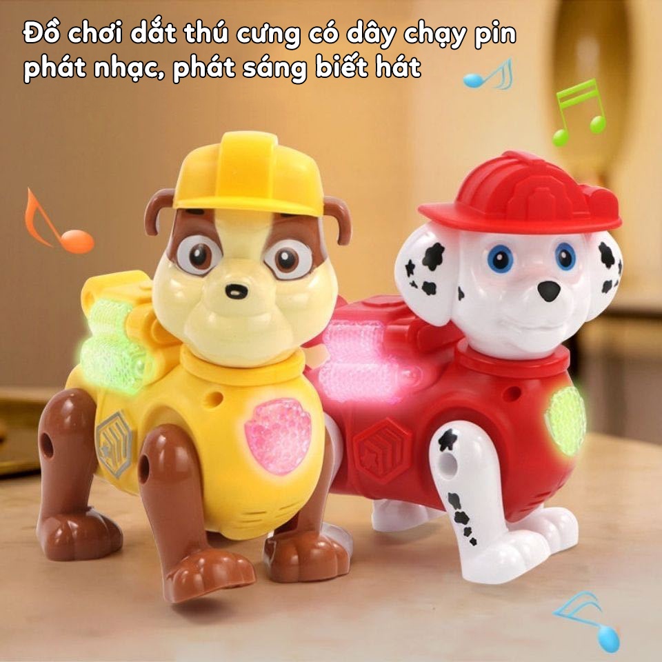 Đồ chơi trẻ em chó cứu hộ cảnh sát phát nhạc, phát sáng dắt dây, đầy đủ mẫu cua, lợn, kì lân,... cho bé lựa chọn