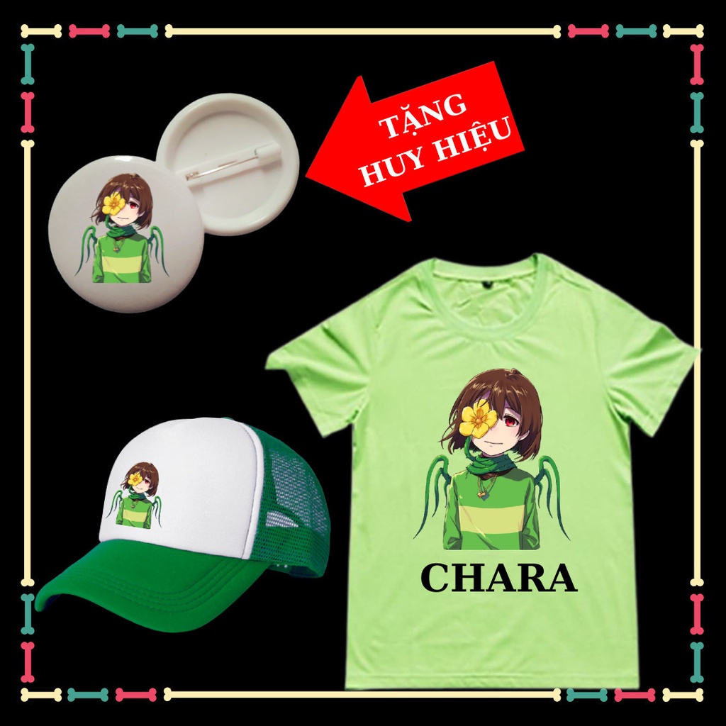 Combo áo mũ lưỡi trai Chara hot Game Sans Undertale cho bé trai bé gái Tặng HUY HIỆU Chara xịn xò cho trẻ em