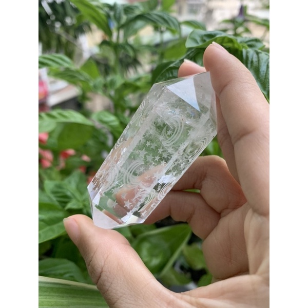 Clear Quartz khắc trăng và sao