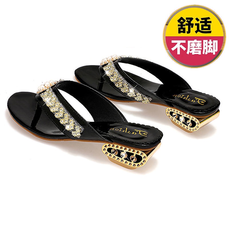 Dép Lê Kẹp Ngón Quai Lưới Đính Đá Chống Trượt Thời Trang Nữ Sang Trọng